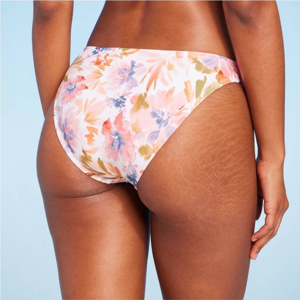 NWT Shade & Shore women's low rise cheeky bikini bottom size large pink floral - Picture 2 of 6